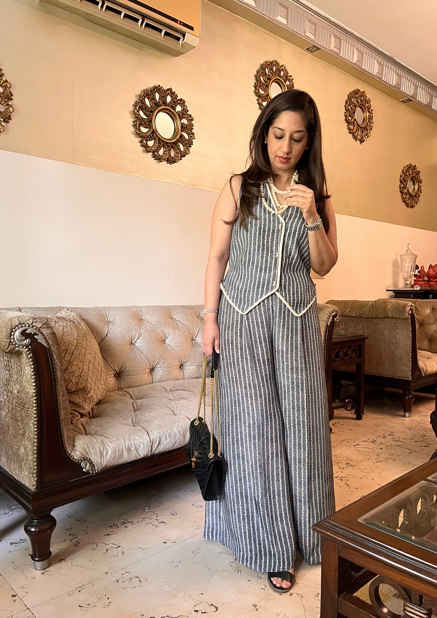 Grey & white bandhini co-ord set- SET OF 2