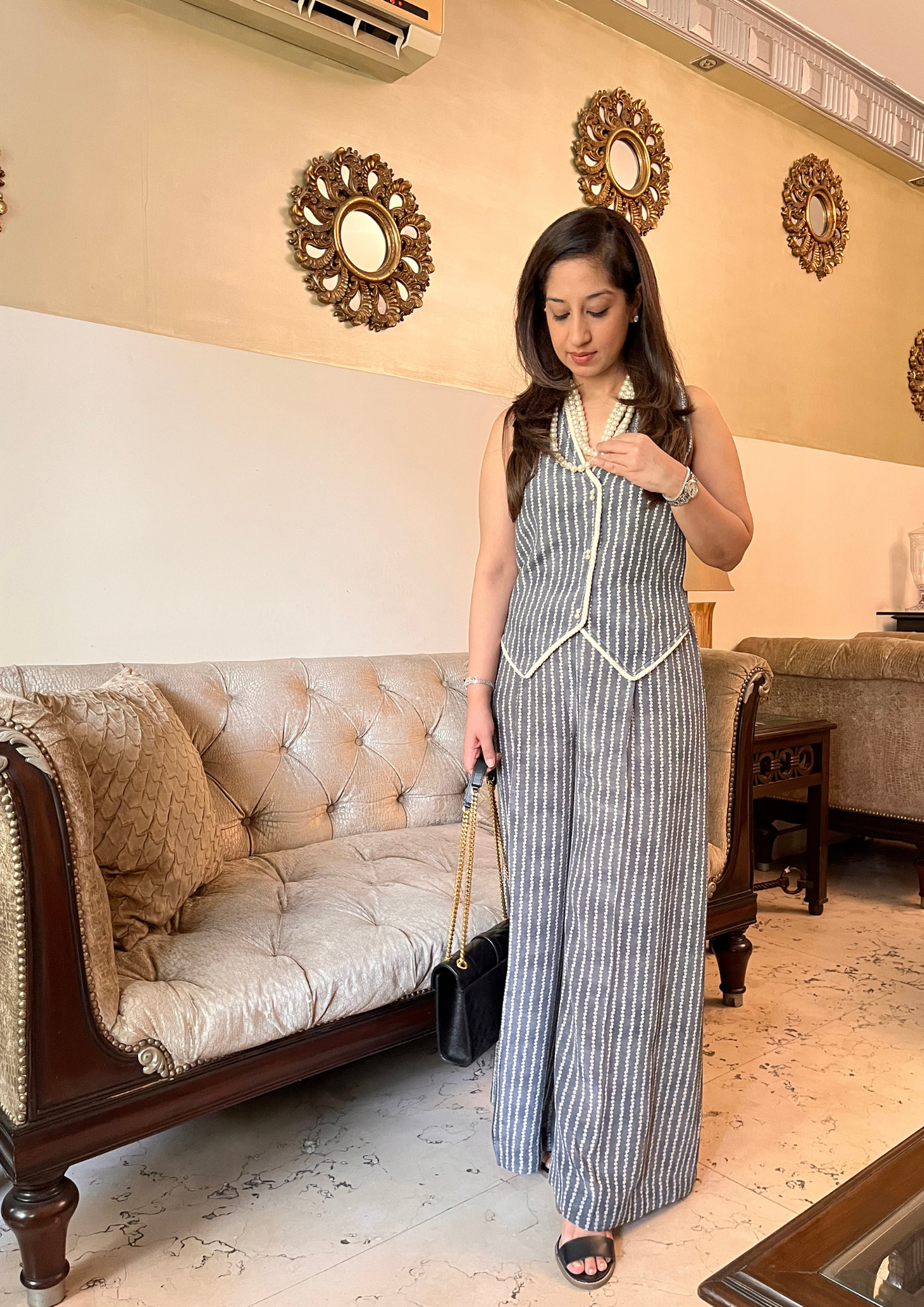 Grey & white bandhini co-ord set- SET OF 2